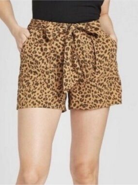 a new day Leopard Print Tie-Waist Shorts - Tan/Black